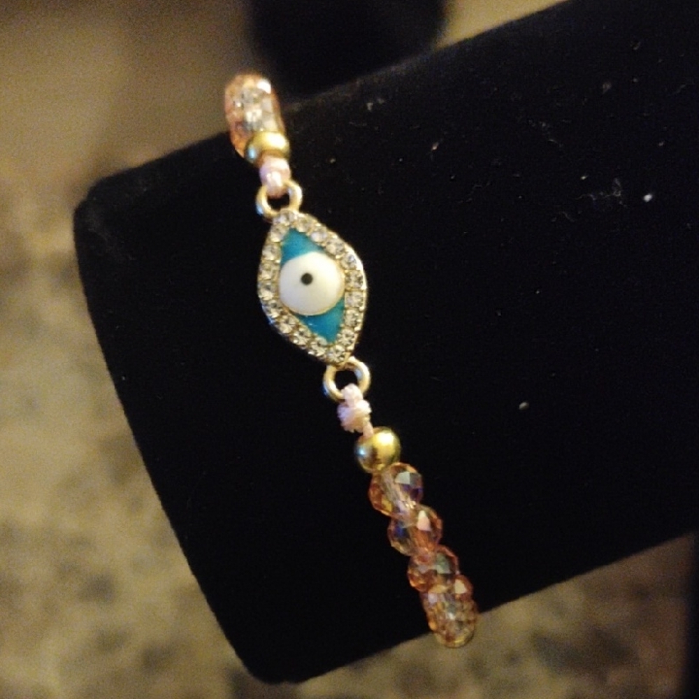 Elegant Gold and Pink Bracelet With Evil Eye Bracelet